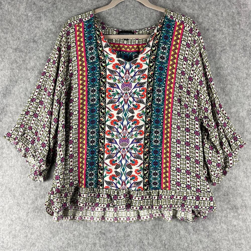 Cynthia Rowley Top Women 3X Blouse Floral‎ Ruffle Flowy Boho Peasant Gypsy